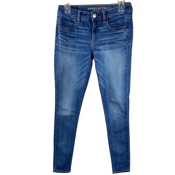 American Eagle Outfitter Super Stretch Light Wash Factory Fade & Whisker Jeans - Picture 1 of 4
